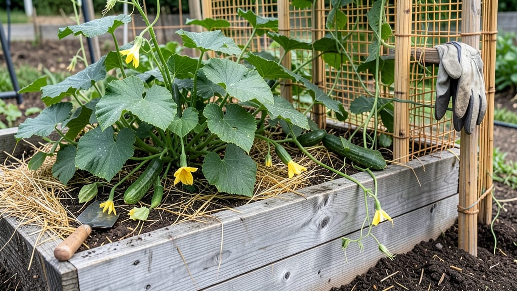 Growing Cucumbers in a Raised Bed Garden: Vertical Trellis Trick for Bigger Harvests