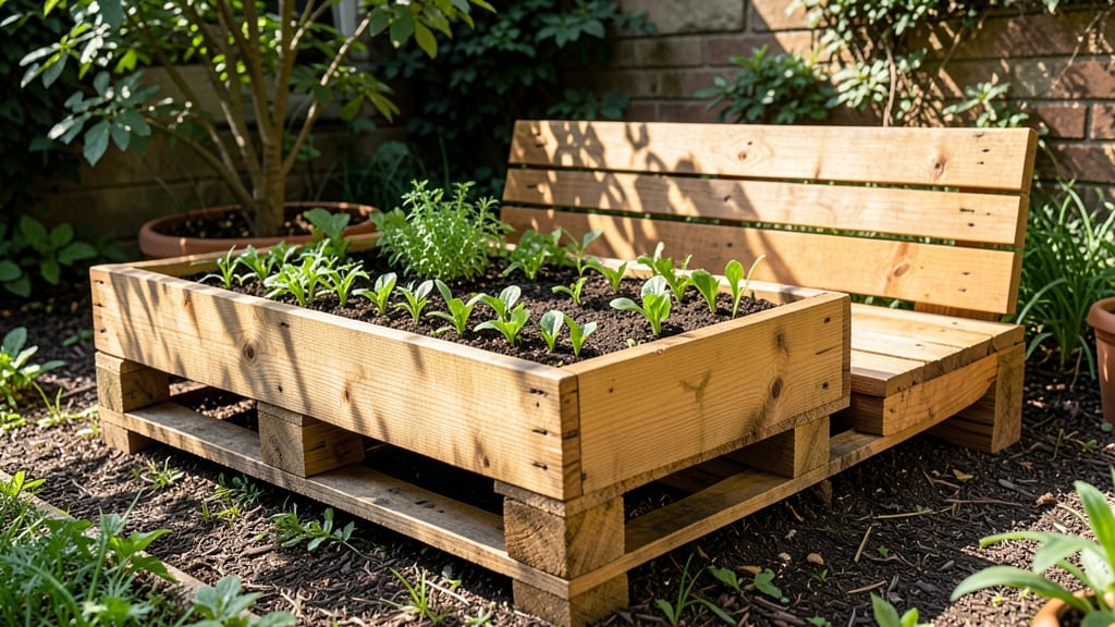 Pallet Wood Raised Bed with Built-In Seating