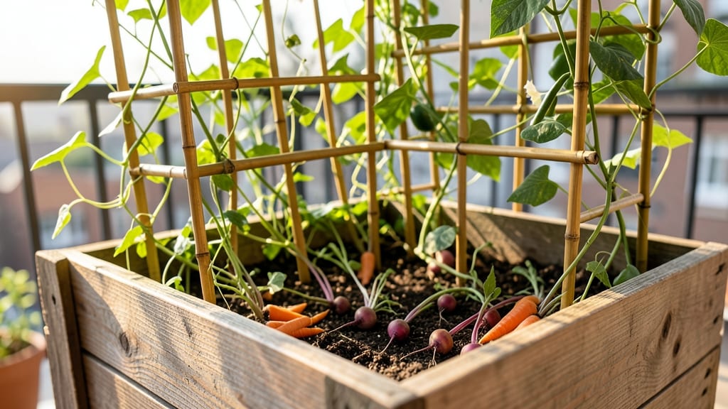 Tiered Wooden Raised Bed with Trellis