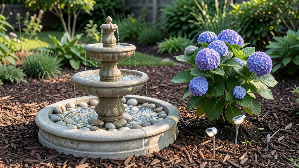 Flower Bed Water Fountain: Serene Hummingbird Haven With Year-Round Flow