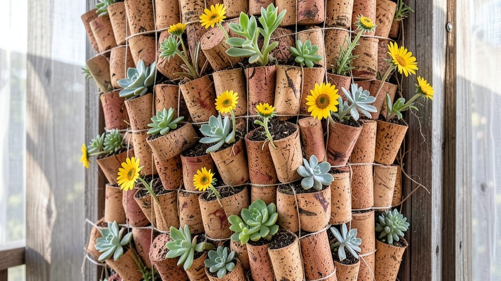 DIY Wine Cork Vertical Flower Wall